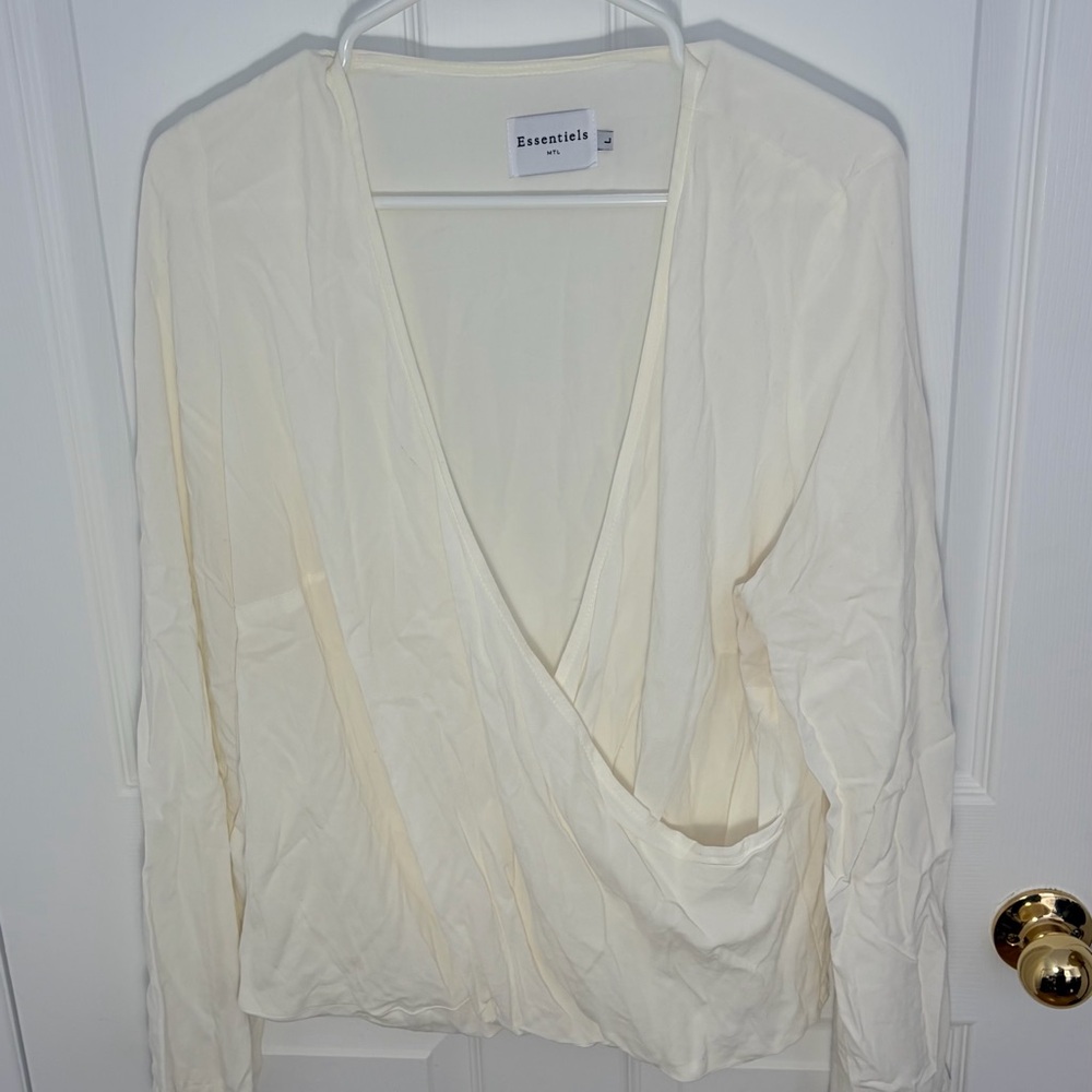 Essentials Off-White Wrap Long Sleeve Top